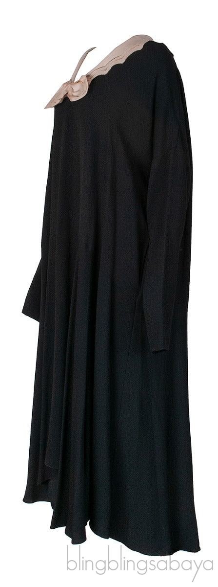 Black with Beige Contrasting Collar Dress