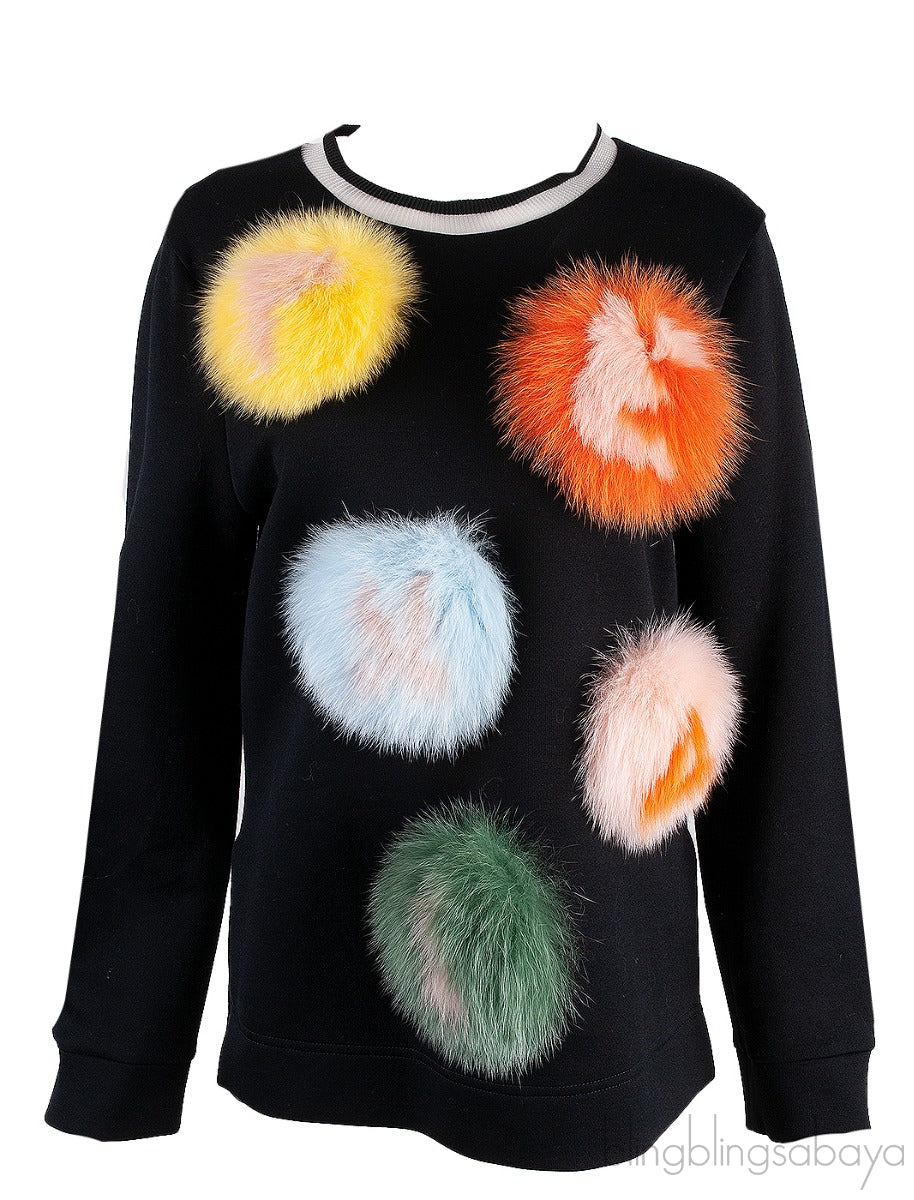 Cotton-Blend & Fur Black Sweatshirt