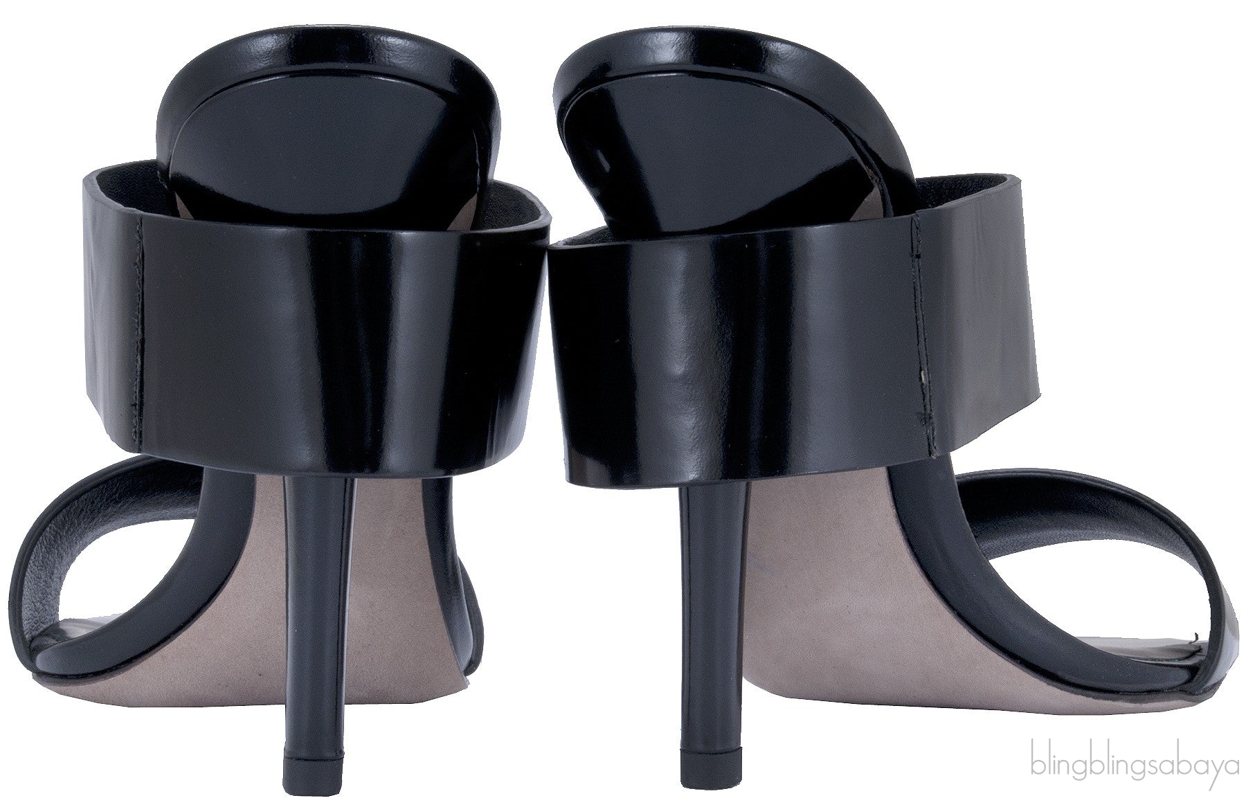 Black Glossed Leather Mules