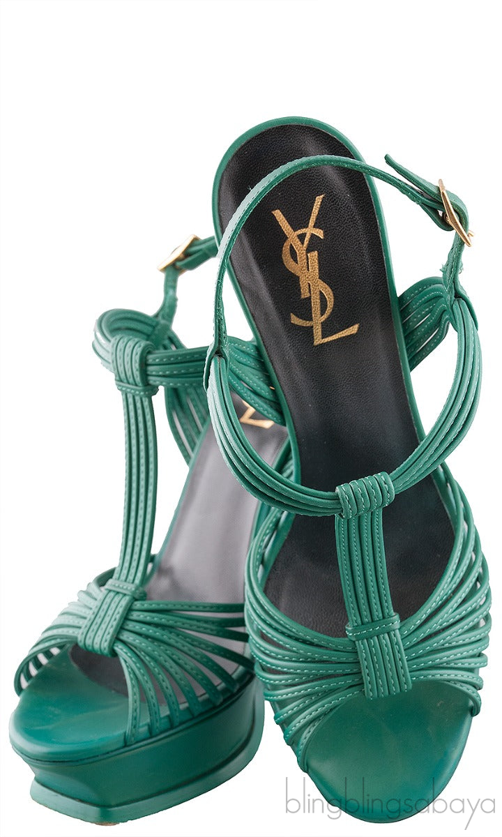 Yves Saint Laurent Green Strappy Slingback Sandals