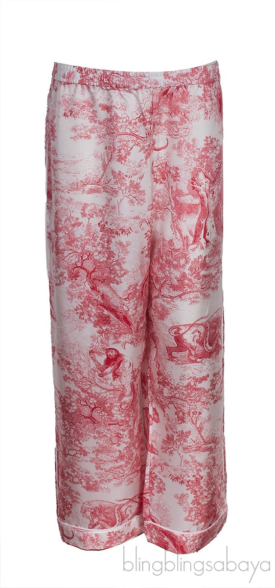 Dior Red Toile De Jouy Motif Silk Printed Trouser