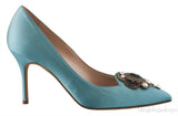 Eufrasia Teal Satin Crystal Heels