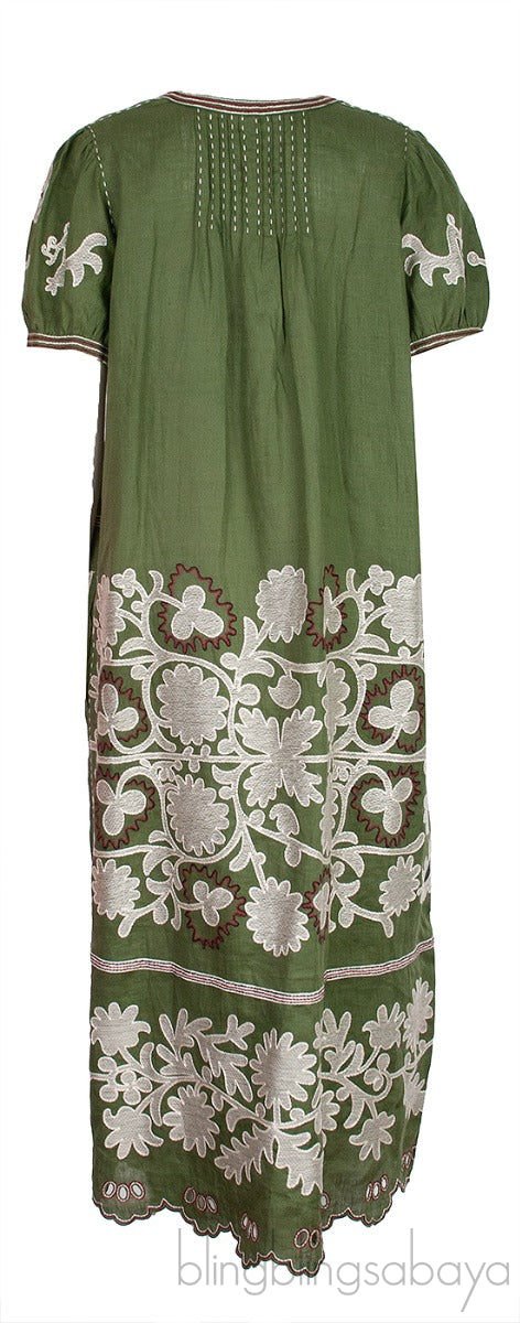 Petra Tasseled Embroidered Linen Midi Dress