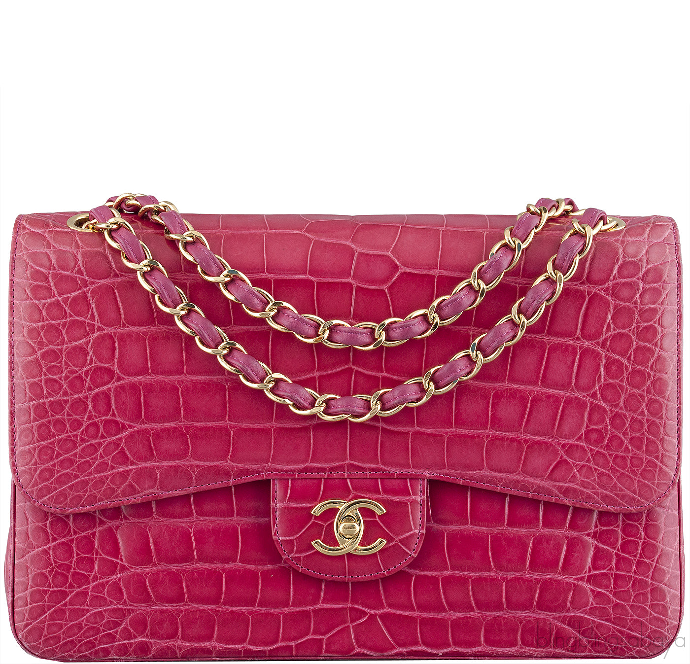 Fuchsia Crocodile Jumbo Flap Bag