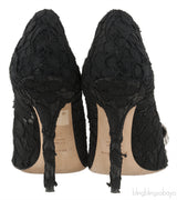 Dolce & Gabbana Black Lace Crystal Bow Heels