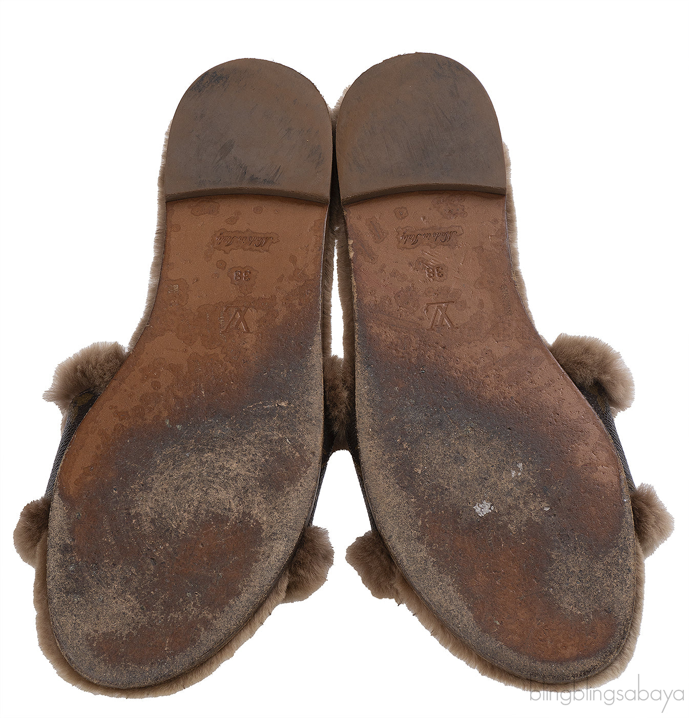 Louis Vuitton Cognac Monogram Mink Fur Slides