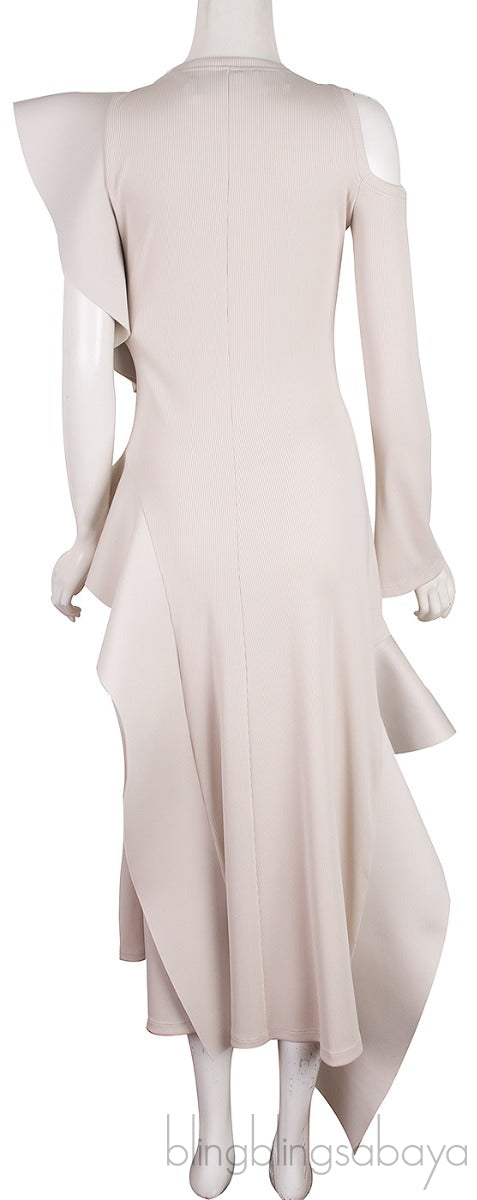 Off-white Cold Shoulder Ruffle Dress
