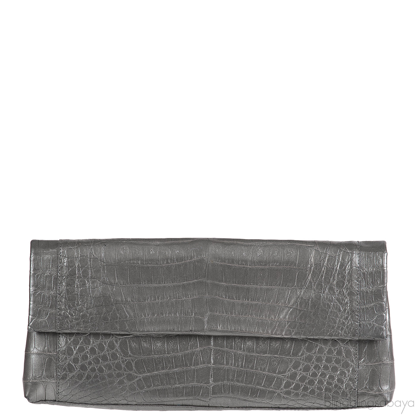 Nancy Gonzalez Grey Fold-Over Crocodile Clutch