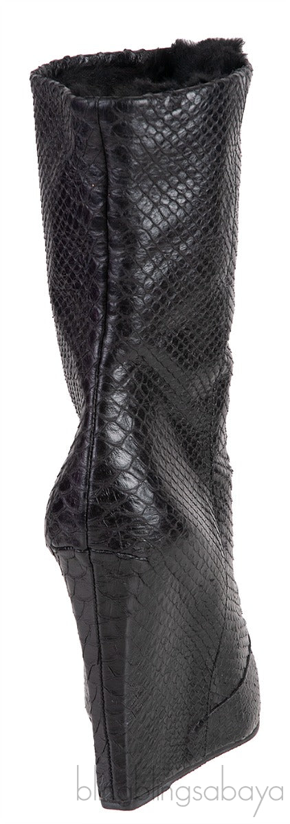 Black Python Wedge Boots