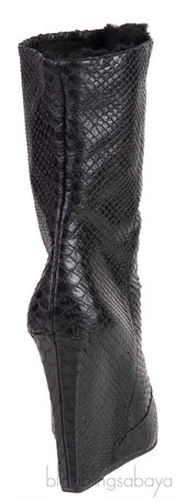 Black Python Wedge Boots