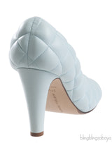 Bottega Veneta Light Blue Padded Block Square Toe Quilted Heels 37.5