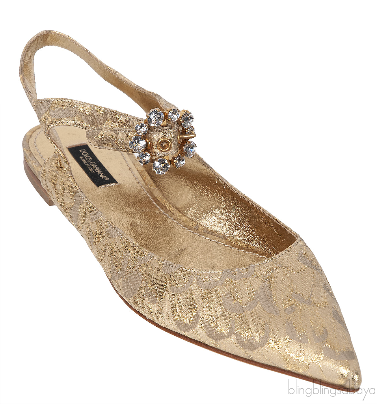 Dolce & Gabbana Metallic Gold Pointed Toe Flat Shoes