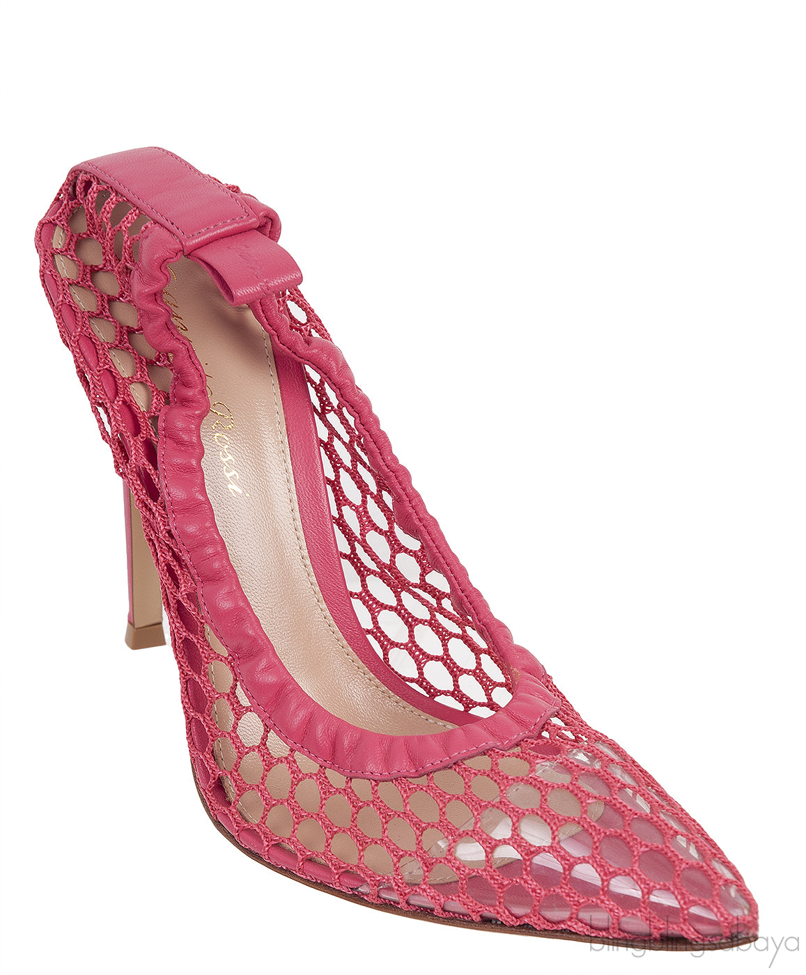 GIANVITO ROSSI Pink Leather Trimmed Fishnet Pump 38