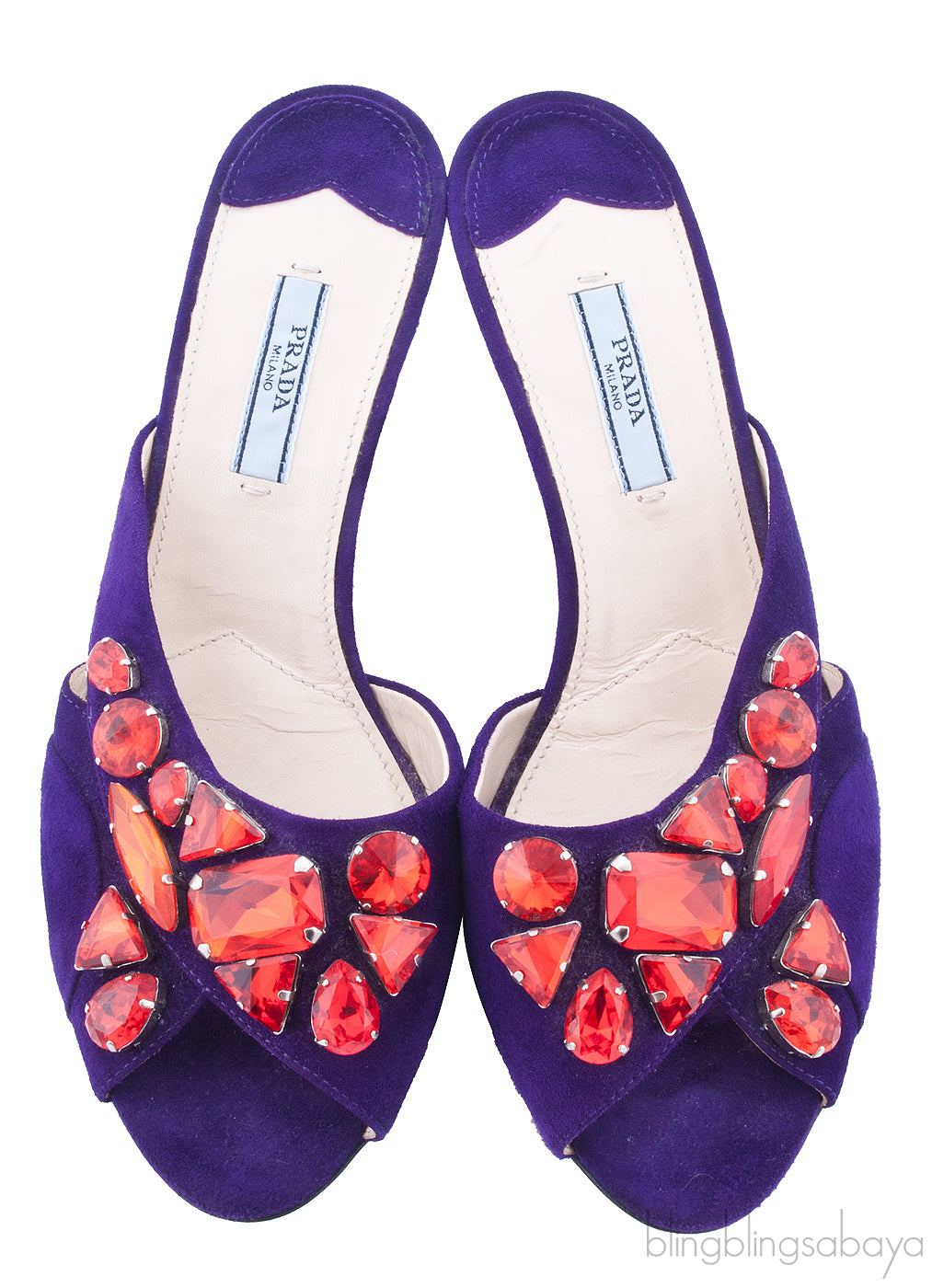 Purple Suede Red Crystal Sandals