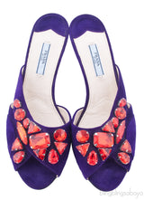 Purple Suede Red Crystal Sandals