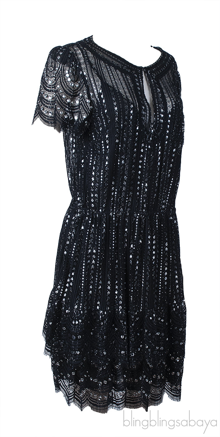 Michael Kors Black Lame Studded Lace Dress