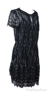 Michael Kors Black Lame Studded Lace Dress