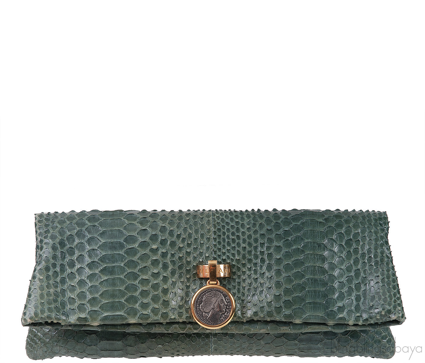Green Python Monete Fold-over Clutch
