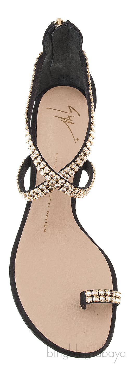 Black Crystal One Finger Sandals