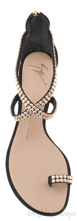 Black Crystal One Finger Sandals