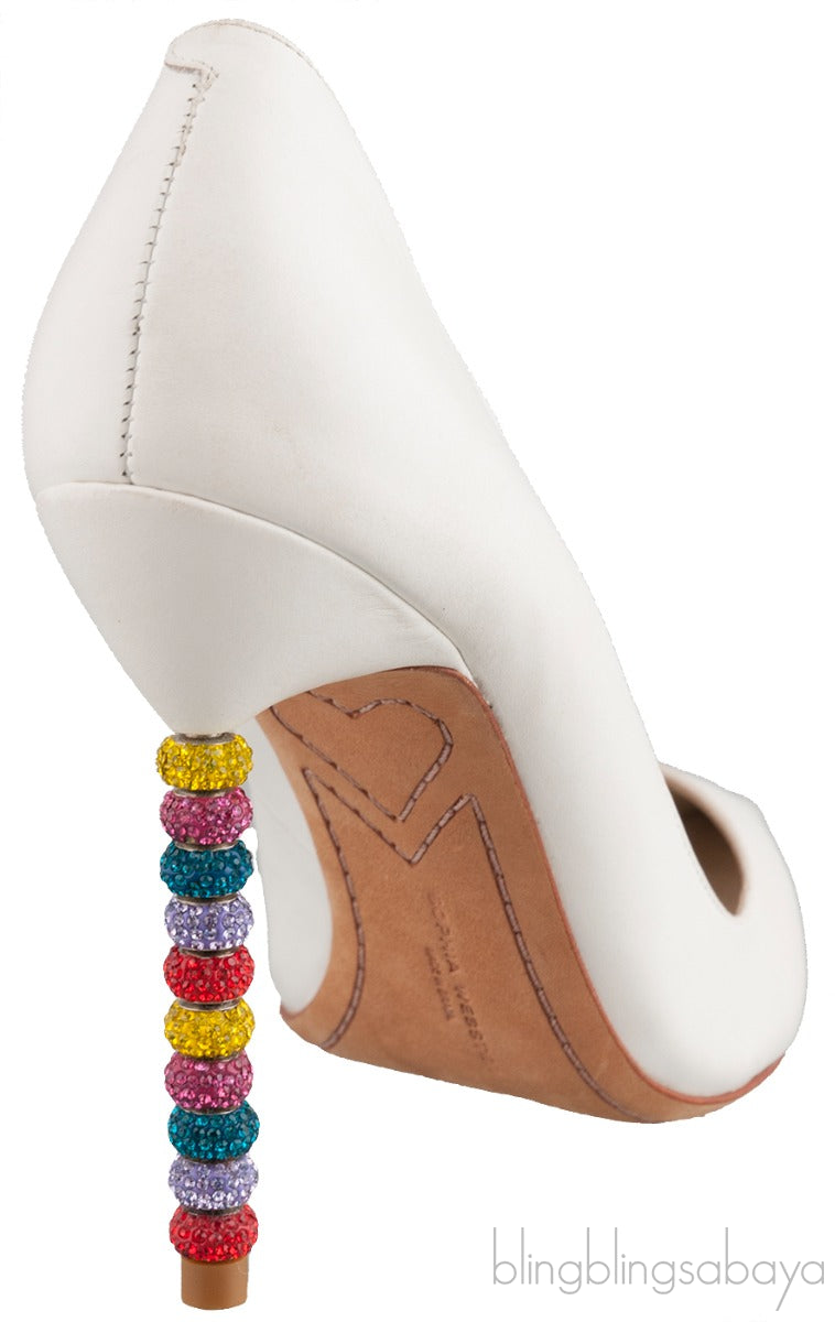 White Pointed Multicolor Crystal Heels