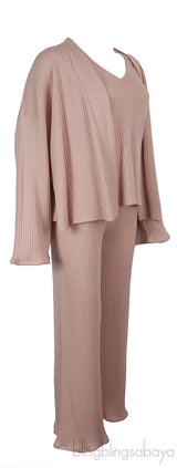 Pink Cashmere Silk Blend Cardigan, Top & Wide Leg Set