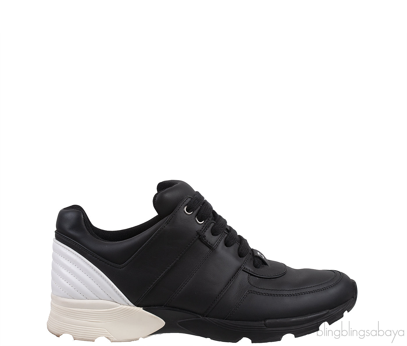 Bi-color White and Black Leather Men Sneakers