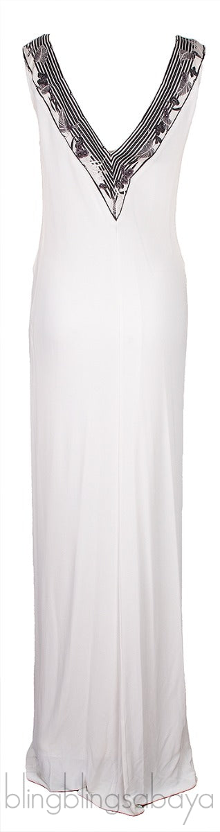 White Sleeveless Printed Dress
