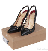 Christian Louboutin Black Leather Ostri Sling 100 Heels