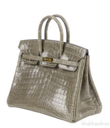 Hermes Birkin 25 Gris Tourterelle Crocodile GHW