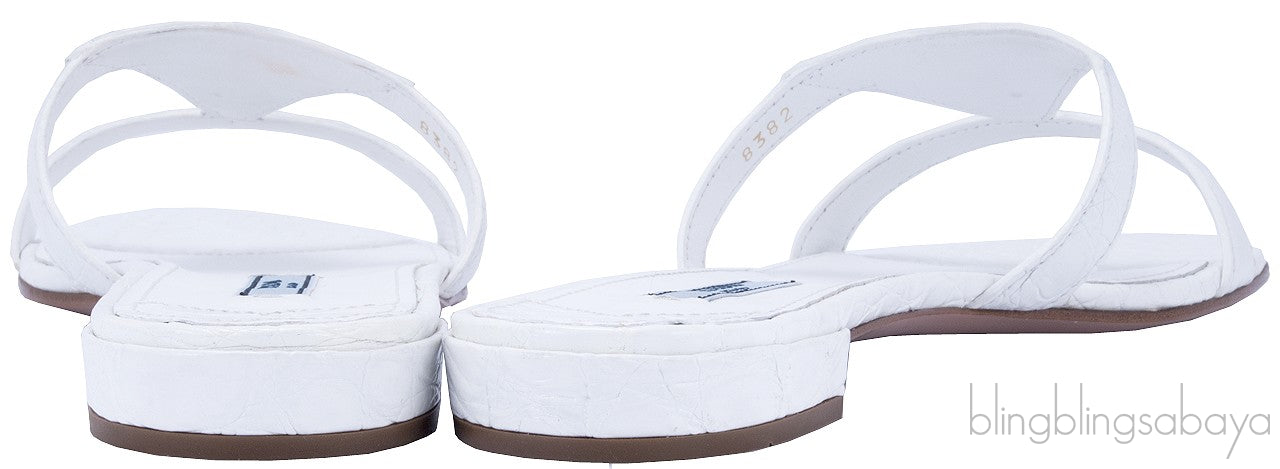 White Croco Print Flats