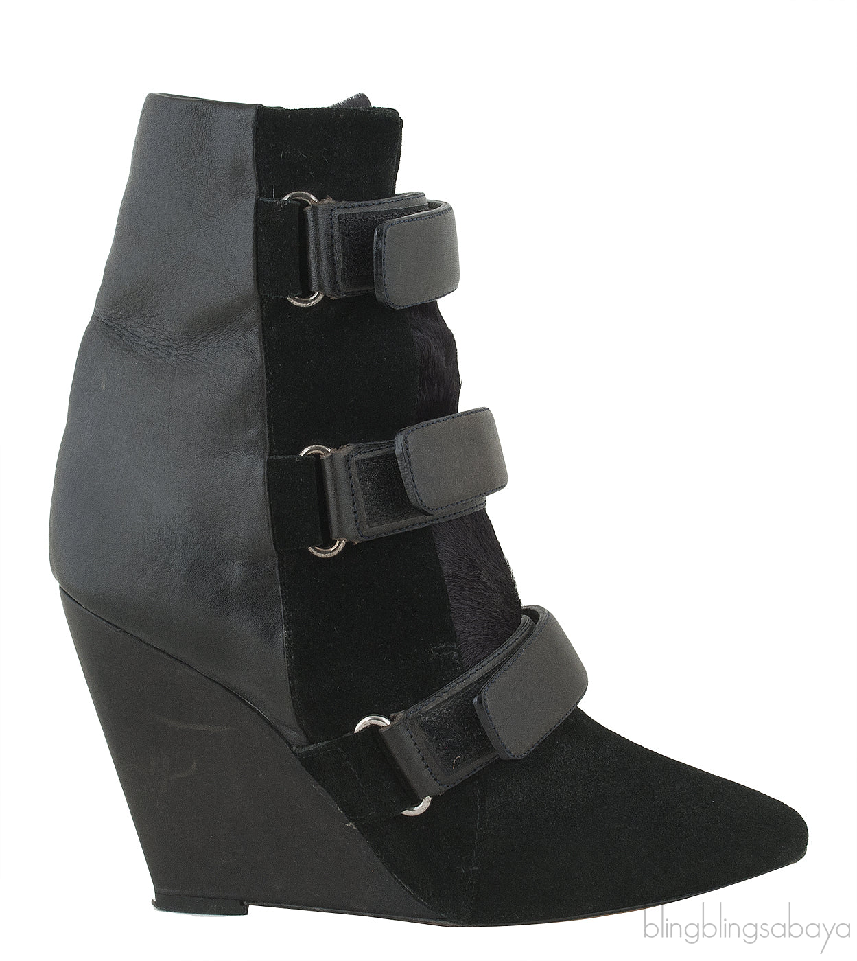 Scarlet Black Leather Wedge Boots