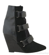 Scarlet Black Leather Wedge Boots