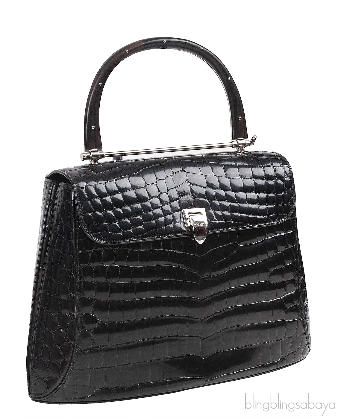 Black Crocodile Top Handle Bag