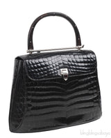 Black Crocodile Top Handle Bag