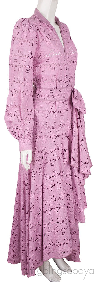Pink Broiderie Anglaise Cotton Wrap Maxi Dress