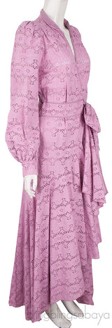 Pink Broiderie Anglaise Cotton Wrap Maxi Dress