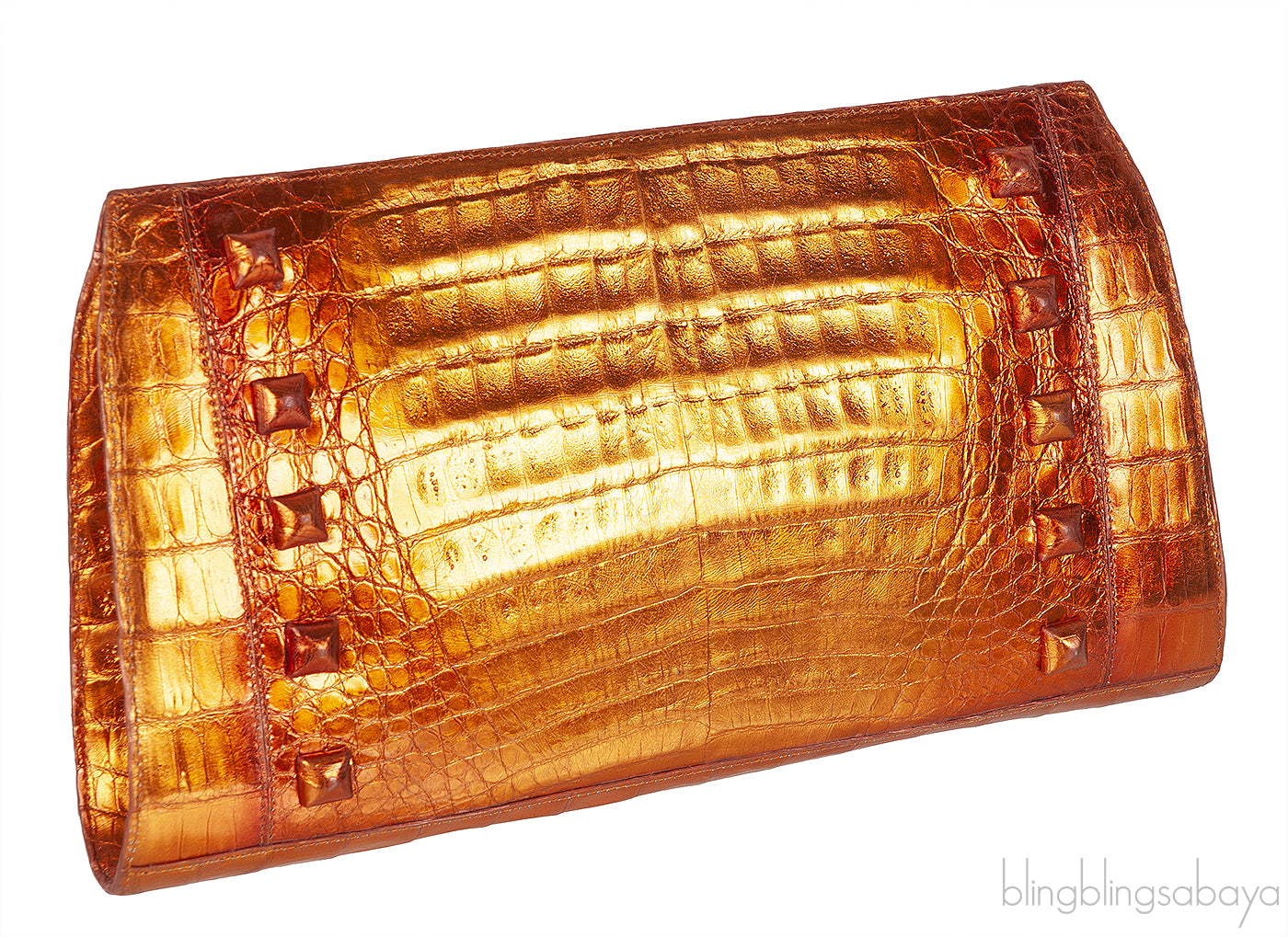 Nancy Gonzalez Orange Crocodile Studded Clutch