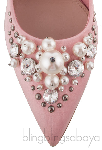 Embellished Pink Satin Pump