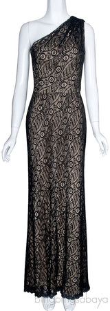 Black One Shoulder Lace Gown