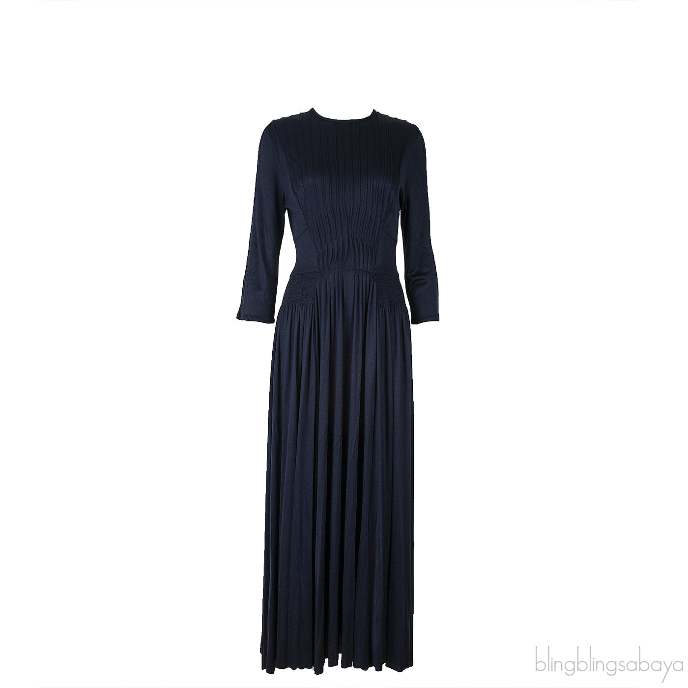 Blue Pleated Elastic Waist Dress