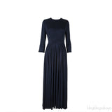 Blue Pleated Elastic Waist Dress
