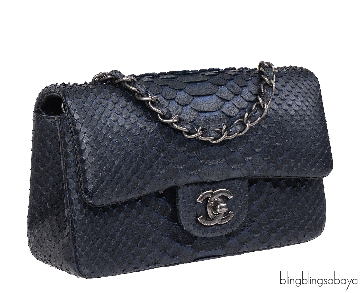 Chanel Black/Blue Python Mini Flap bag RHW