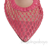 GIANVITO ROSSI Pink Leather Trimmed Fishnet Pump 38