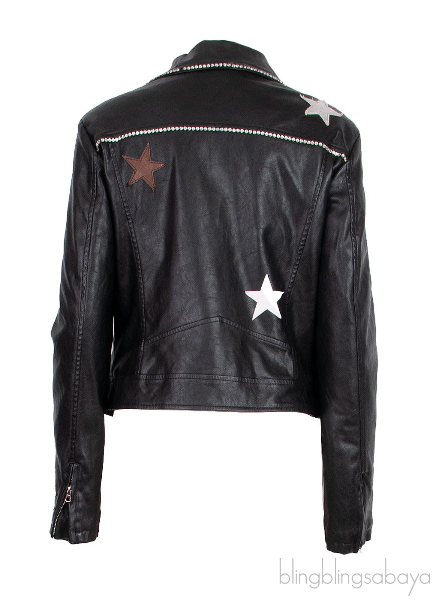 Black Crystal & Star Patch Emb Jacket