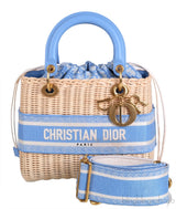 Lady Dior Natural Wicker & Light Blue Dior Oblique Jacquard Medium