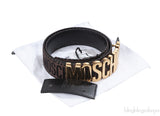Moschino Brown Jacquard Metallic Logo Buckle Belt