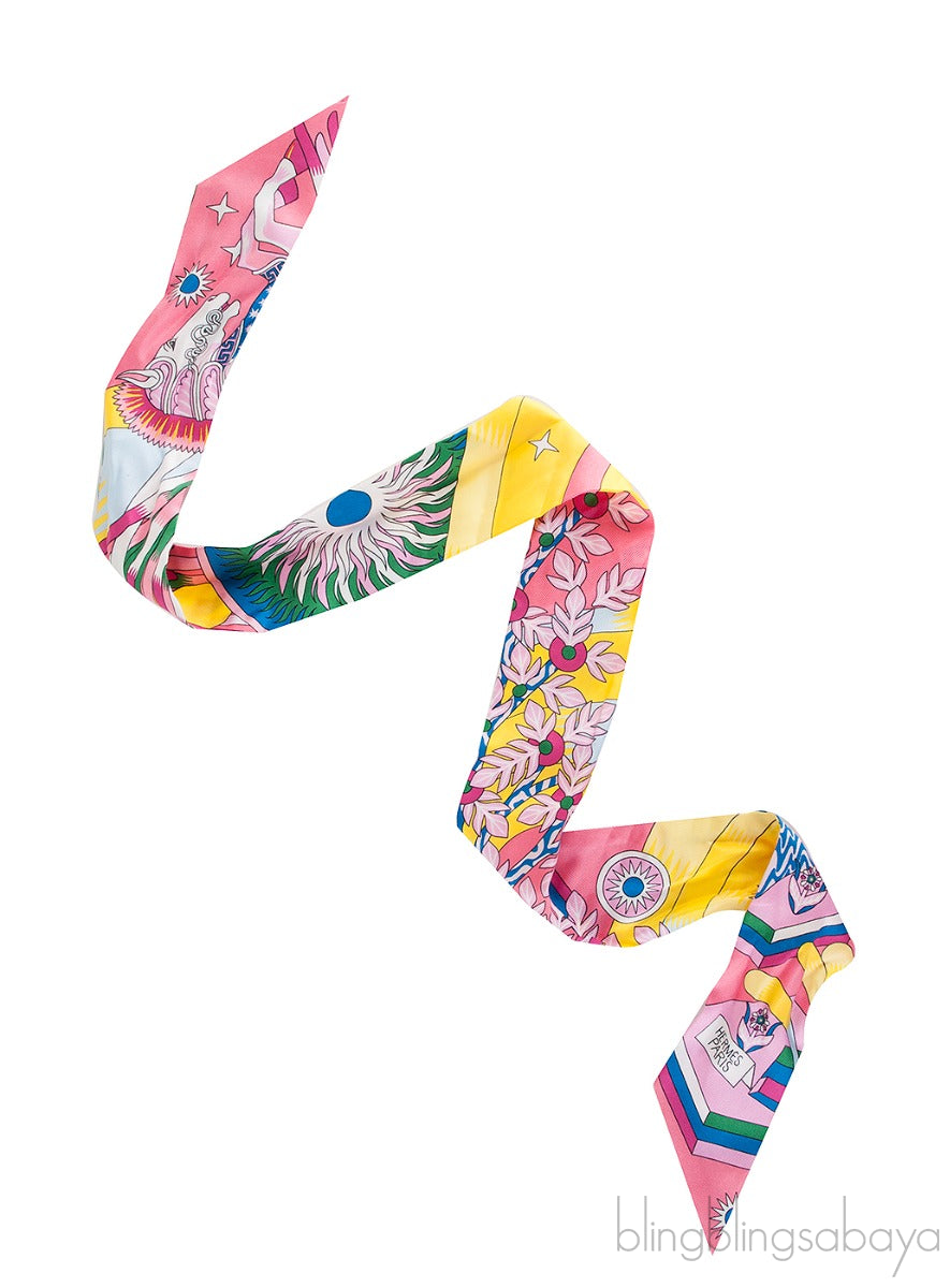 Pink Printed Silk Twilly