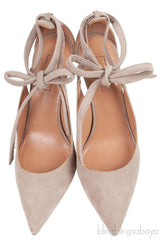 Grey Suede Pointed Toe Slingback Heels