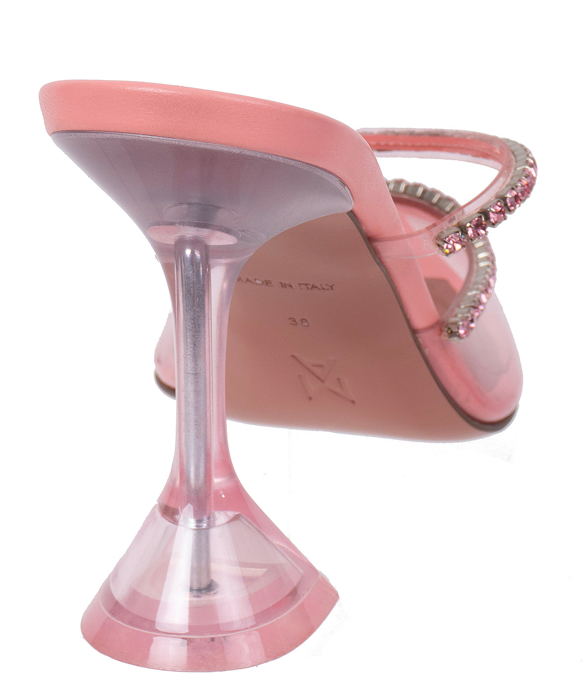Amina Muaddi Gilda PVC Baby Pink Glass Mules